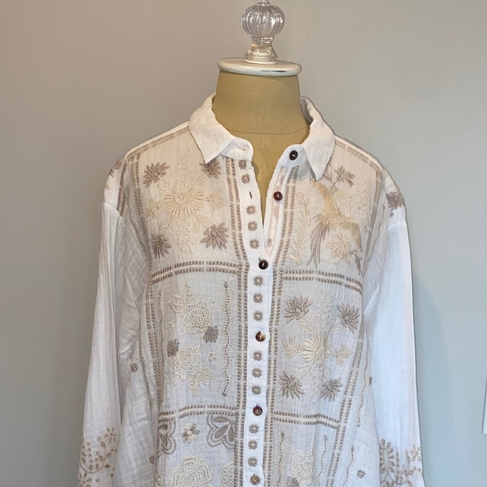 Women's Johnny Was Alberte Oversized Shirt, Size L, NEW